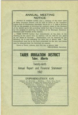 Taber Irrigation District Annual Report And Financial Statement (1947)