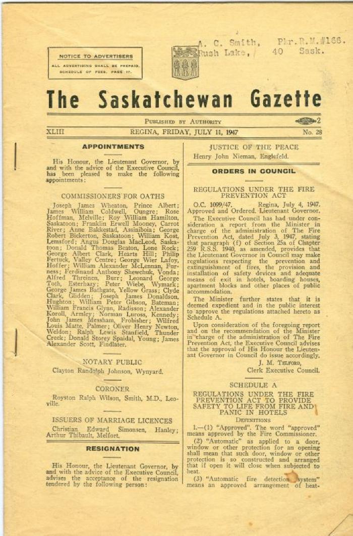 Saskatchewan Gazette, No. 28 (1947-07-11)