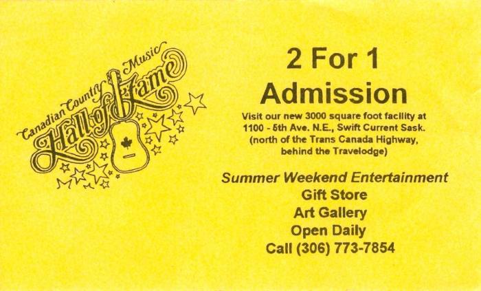 Canadian Country Music Hall Of Fame Ticket