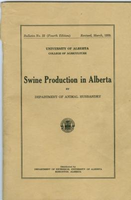 Swine Production In Alberta Book (1939)