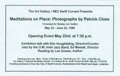 Meditations On Place: Photographs By Patrick Close Art Exhibition Handbill (1996-05-23)