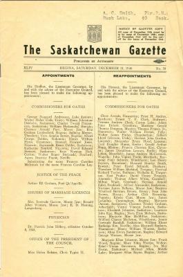 Saskatchewan Gazette, No. 50 (1948-12-11)