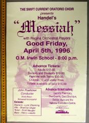 Handel's Messiah Oratorio Choir With Regina Orchestral Players Poster (1996-04-05)