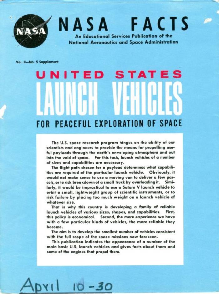 United States Launch Vehicles NASA Facts Poster (1965)