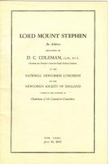 Biography and Canadian Pacific Railway Information Lord Mount Stephen Booklet (1945-07-11)