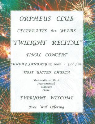 Orpheus Club 60th Concert Poster (2002-01-27)