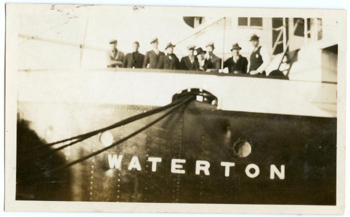 Photographic Print, Waterton cargo ship with men on deck