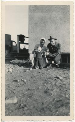 Photograph, Hymie and Jean Hanft posing with their infant son Larry Allan, 1950 