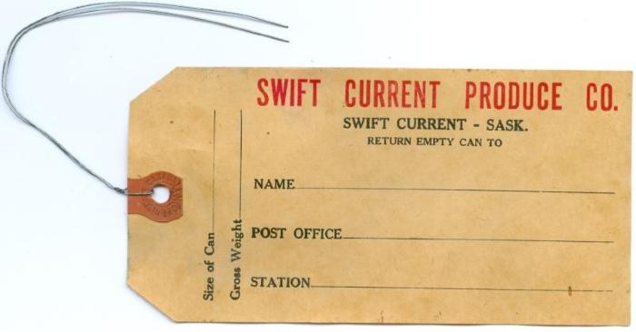 Swift Current Produce Company Tag;Swift Current Produce Company Tag