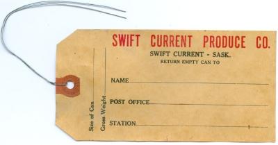 Swift Current Produce Company Tag;Swift Current Produce Company Tag