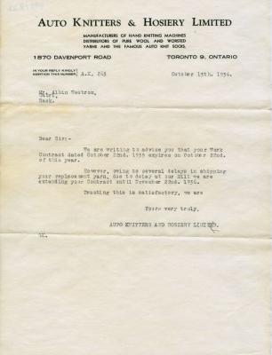 Auto Knitter Work Contract Letter (1936-10-15);Auto Knitter Work Contract Letter (1936-10-15)