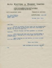 Auto Knitter Machine Order Letter (1935-10-22);Auto Knitter Machine Order Letter (1935-10-22)