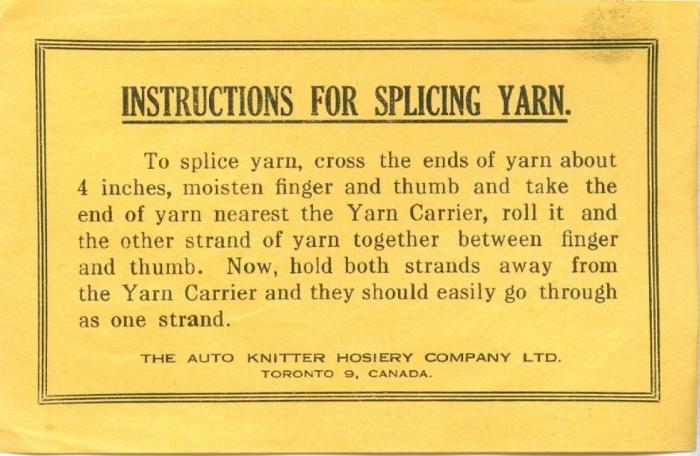 Instructions For Splicing Yarn;Instructions For Splicing Yarn