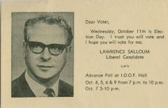 Lawrence Salloum Liberal Candidate Campaign Card (c.1966);Lawrence Salloum Liberal Candidate Campaign Card (c.1966)