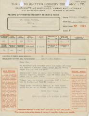 Auto Knitter Record of Finished Hosiery Received (1936-10-15);Auto Knitter Record of Finished Hosiery Received (1936-10-15)