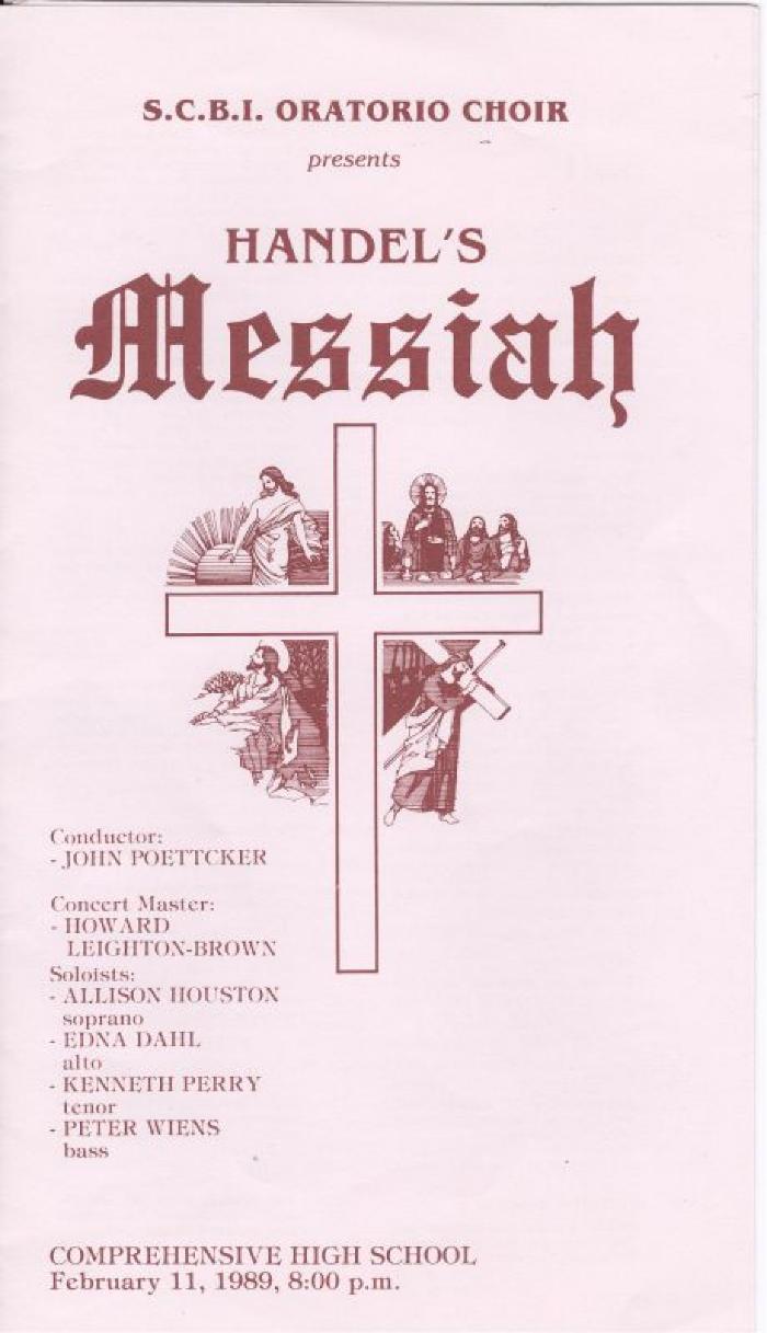 S.C.B.I. Oratorio Choir Program Handel's "Messiah";Swift Current Bible Institute Oratorio Choir 'Messiah' Concert Program (1989-02-11);Swift Current Bible Institute Oratorio Choir 'Messiah' Concert Program (1989-02-11)