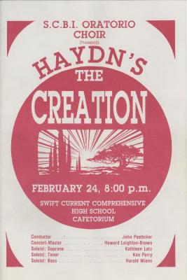 S.C.B.I. Oratorio Choir Program Haydn's The Creation;Swift Current Bible Institute Oratorio Choir 'The Creation' Concert Program (1990-02-24);Swift Current Bible Institute Oratorio Choir 'The Creation' Concert Program (1990-02-24)