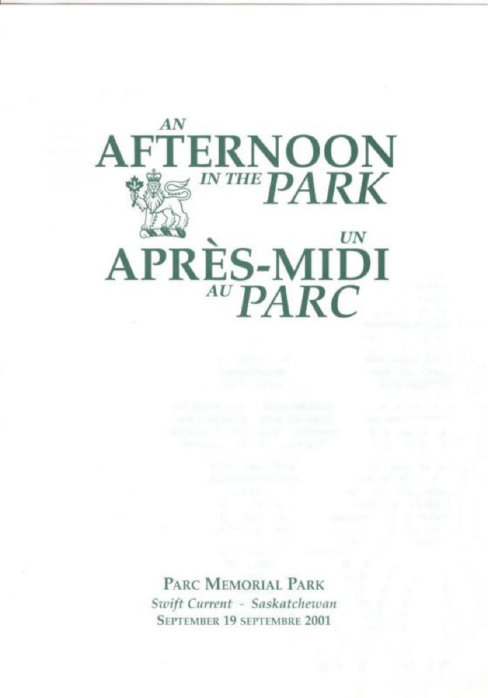 An Afternoon In The Park Program An Afternoon In The Park;Governor General's 'Afternoon in the Park' Program (2001-09-19);Governor General's 'Afternoon in the Park' Program (2001-09-19)