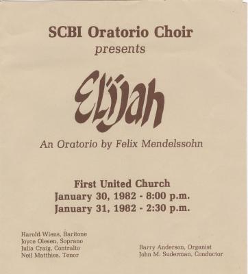 Swift Current Bible Institute Oratorio Choir 'Elijah' Concert Program (1982-01-30);Swift Current Bible Institute Oratorio Choir 'Elijah' Concert Program (1982-01-30)