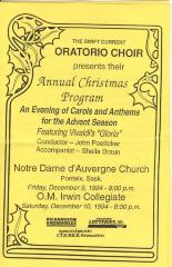 Swift Current Bible Institute Oratorio Choir Christmas Concert Program (1994-12-10);Swift Current Bible Institute Oratorio Choir Christmas Concert Program (1994-12-10);Swift Current Oratorio Choir Program The Swift Current Oratorio Choir Presents Their Annual Christmas Program