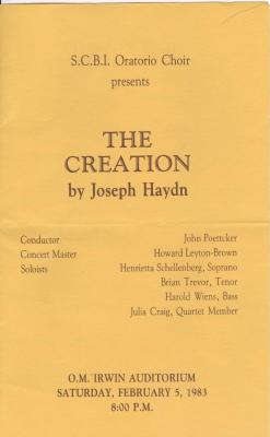 S.C.B.I. Oratorio Choir Program The Creation - By Joseph Haydn;Swift Current Bible Institute Oratorio Choir 'The Creation' Concert Program (1983-02-05);Swift Current Bible Institute Oratorio Choir 'The Creation' Concert Program (1983-02-05)