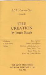 S.C.B.I. Oratorio Choir Program The Creation - By Joseph Haydn;Swift Current Bible Institute Oratorio Choir 'The Creation' Concert Program (1983-02-05);Swift Current Bible Institute Oratorio Choir 'The Creation' Concert Program (1983-02-05)