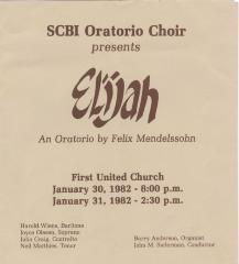 Swift Current Bible Institute Oratorio Choir 'Elijah' Concert Program (1982-01-30);Swift Current Bible Institute Oratorio Choir 'Elijah' Concert Program (1982-01-30)