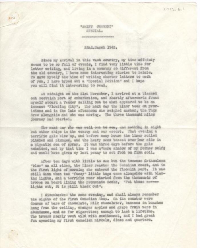 Correspondence by Airman about Swift Current (1942-03-22);Correspondence by Airman about Swift Current (1942-03-22)