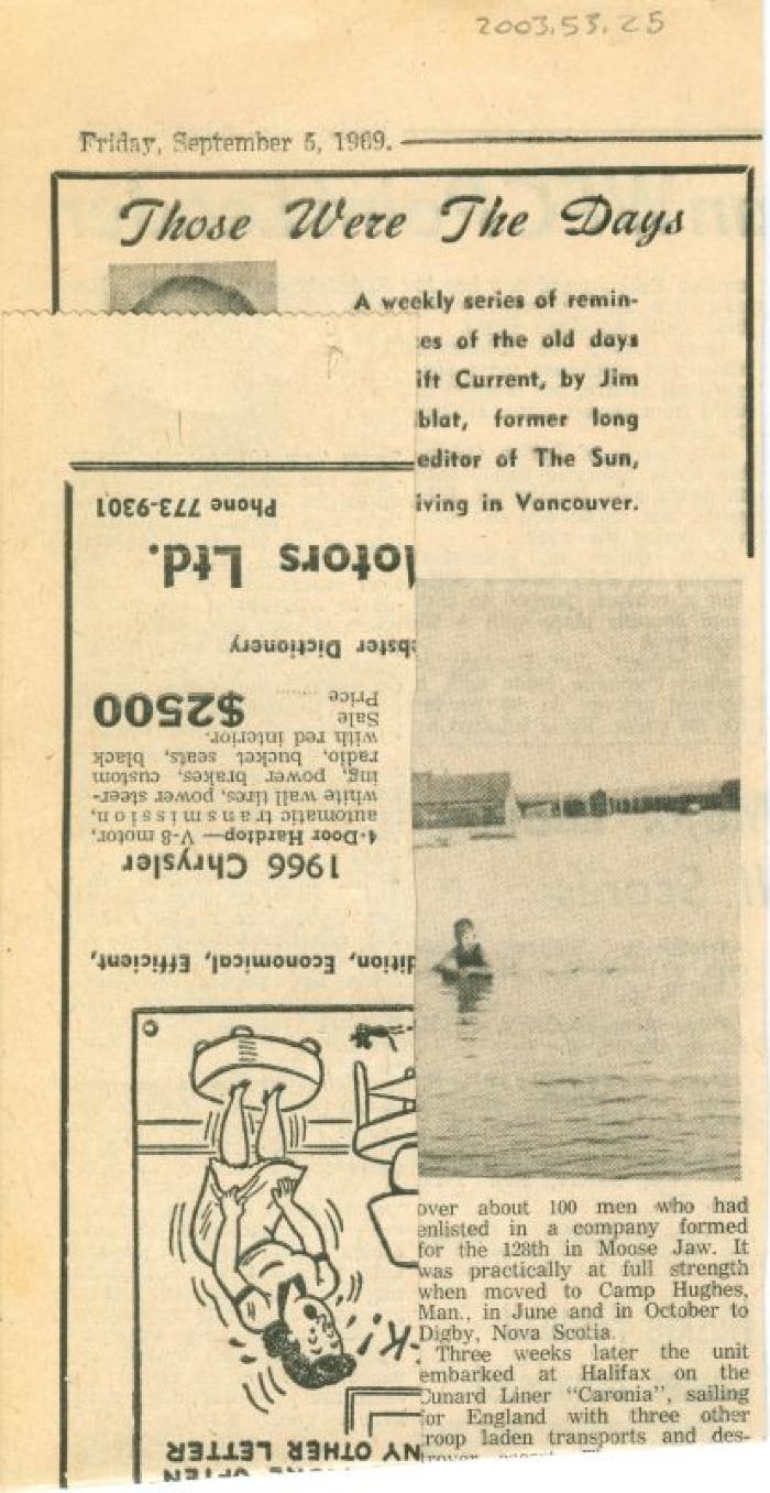 "Those Were The Days" Article Sept. 5/69
 Those Were The Days;Swift Current Sun - Those Were The Days Clipping (1969-09-05);Swift Current Sun - Those Were The Days Clipping (1969-09-05);Swift Current Sun - Those Were The Days Clipping (1969-09-05);Swift Current Sun Clipping (1969-09-05)