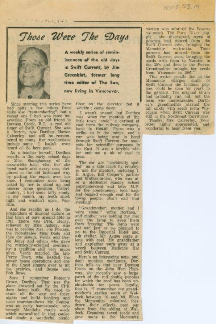 "Those Were The Days" Article Oct. 31/69
 Those Were The Days;Swift Current Sun - Those Were The Days Clipping (1962-10-31);Swift Current Sun - Those Were The Days Clipping (1962-10-31);Swift Current Sun - Those Were The Days Clipping (1962-10-31);Swift Current Sun Clipping (1962-10-31)