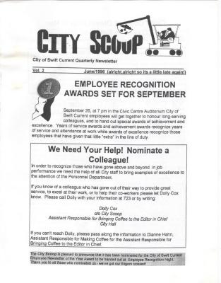 City Scoop Newsletter City Scoop - City Of Swift Current Quarterly Staff Newsletter;City Scoop Newsletter, Vol. 2 (1996-06);Swift Current Newsletter - City Scoop, Vol 2 (1996-06);Swift Current Newsletter - City Scoop, Vol 2 (1996-06)