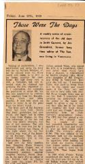 "Those Were The Days" Article Jun. 27/69
 Those Were The Days;Swift Current Sun - Those Were The Days Clipping (1969-06-27);Swift Current Sun - Those Were The Days Clipping (1969-06-27);Swift Current Sun - Those Were The Days Clipping (1969-06-27);Swift Current Sun Clipping (1969-06-27)