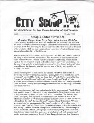 City Scoop Newsletter City Scoop - City Of Swift Current Not Even Close To Being Quarterly Staff Newsletter;City Scoop Swift Current Newsletter, Vol 8 (1999-10);City Scoop Swift Current Newsletter, Vol 8 (1999-10)