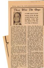 "Those Were The Days" Article Aug. 8/69
 Those Were The Days;Swift Current Sun - Those Were The Days Clipping (1969-08-08);Swift Current Sun - Those Were The Days Clipping (1969-08-08);Swift Current Sun - Those Were The Days Clipping (1969-08-08);Swift Current Sun Clipping (1969-08-08)