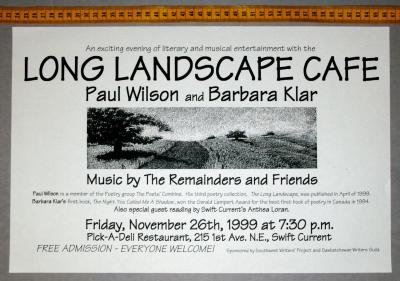 'Long Landscape Café' Literary Café Poster (1999-11-26);'Long Landscape Café' Literary Café Poster (1999-11-26)