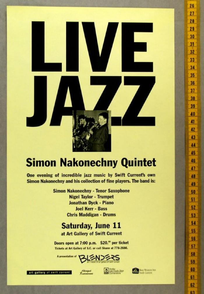 Concert Poster Live Jazz;Simon Nakonechny Jazz Quintet Poster;Simon Nakonechny Jazz Quintet Poster