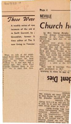 "Those Were The Days" Article Feb. 6/70 Those Were The Days;Swift Current Sun - Those Were The Days Clipping (1970-02-06);Swift Current Sun - Those Were The Days Clipping (1970-02-06);Swift Current Sun - Those Were The Days Clipping (1970-02-06);Swift Current Sun Clipping (1970-02-06)