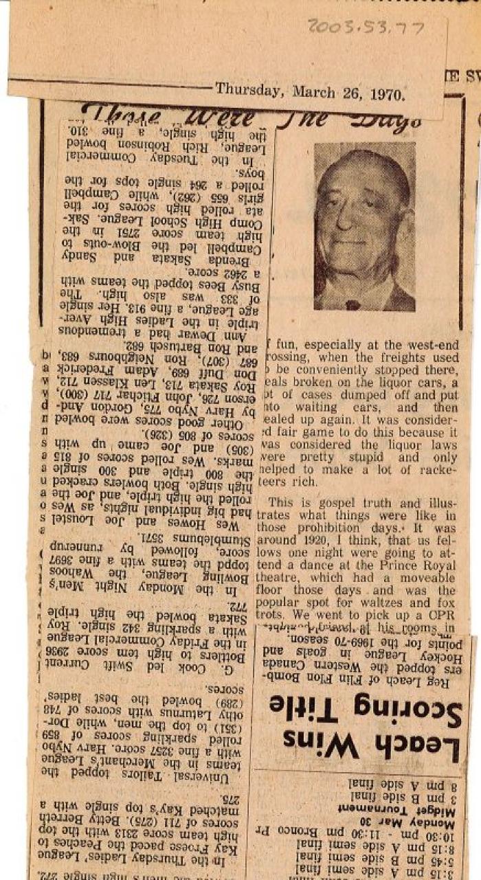 "Those Were The Days" Article Mar. 26/70 Those Were The Days;Swift Current Sun - Those Were The Days Clipping (1970-03-26);Swift Current Sun - Those Were The Days Clipping (1970-03-26);Swift Current Sun - Those Were The Days Clipping (1970-03-26);Swift Current Sun Clipping (1970-03-26)