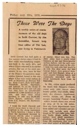 "Those Were The Days" Article Aug. 28/70 Those Were The Days;Swift Current Sun - Those Were The Days Clipping (1970-08-28);Swift Current Sun - Those Were The Days Clipping (1970-08-28);Swift Current Sun - Those Were The Days Clipping (1970-08-28);Swift Current Sun Clipping (1970-08-28)