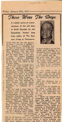 "Those Were The Days" Article Jan. 30/70 Those Were The Days;Swift Current Sun - Those Were The Days Clipping (1970-01-30);Swift Current Sun - Those Were The Days Clipping (1970-01-30);Swift Current Sun - Those Were The Days Clipping (1970-01-30);Swift Current Sun Clipping (1970-01-30)