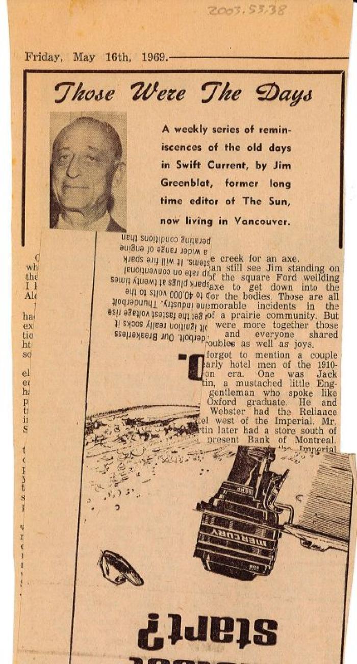 "Those Were The Days" Article May. 16/69
 Those Were The Days;Swift Current Sun - Those Were The Days Clipping (1969-05-16);Swift Current Sun - Those Were The Days Clipping (1969-05-16);Swift Current Sun - Those Were The Days Clipping (1969-05-16);Swift Current Sun Clipping (1969-05-16)