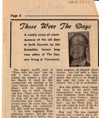 "Those Were The Days" Article Sept.25/70 Those Were The Days;Swift Current Sun - Those Were The Days Clipping (1970-09-25);Swift Current Sun - Those Were The Days Clipping (1970-09-25);Swift Current Sun - Those Were The Days Clipping (1970-09-25);Swift Current Sun Clipping (1970-09-25)