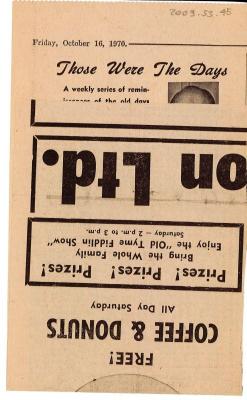 "Those Were The Days" Article Oct. 16/70 Those Were The Days;Swift Current Sun - Those Were The Days Clipping (1970-10-16);Swift Current Sun - Those Were The Days Clipping (1970-10-16);Swift Current Sun - Those Were The Days Clipping (1970-10-16);Swift Current Sun Clipping (1970-10-16)