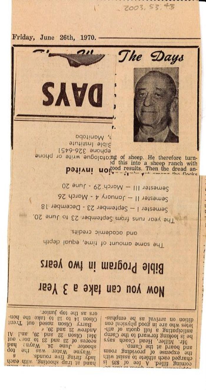 "Those Were The Days" Article Jun. 26/70
 Those Were The Days;Swift Current Sun - Those Were The Days Clipping (1970-06-26);Swift Current Sun - Those Were The Days Clipping (1970-06-26);Swift Current Sun - Those Were The Days Clipping (1970-06-26);Swift Current Sun Clipping (1970-06-26)