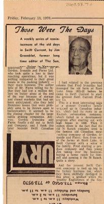 "Those Were The Days" Article Feb. 13/70 Those Were The Days;Swift Current Sun - Those Were The Days Clipping (1970-02-13);Swift Current Sun - Those Were The Days Clipping (1970-02-13);Swift Current Sun - Those Were The Days Clipping (1970-02-13);Swift Current Sun Clipping (1970-02-13)