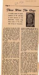 "Those Were The Days" Article Oct. 30/70 Those Were The Days;Swift Current Sun - Those Were The Days Clipping (1970-10-30);Swift Current Sun - Those Were The Days Clipping (1970-10-30);Swift Current Sun - Those Were The Days Clipping (1970-10-30);Swift Current Sun Clipping (1970-10-30)