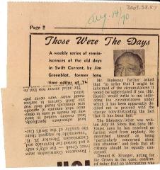 "Those Were The Days" Article Aug. 14/70 Those Were The Days;Swift Current Sun - Those Were The Days Clipping (1970-08-14);Swift Current Sun - Those Were The Days Clipping (1970-08-14);Swift Current Sun - Those Were The Days Clipping (1970-08-14);Swift Current Sun Clipping (1970-08-14)