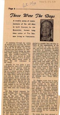 "Those Were The Days" Article Oct. 30/70 Those Were The Days;Swift Current Sun - Those Were The Days Clipping (1970-10-30);Swift Current Sun - Those Were The Days Clipping (1970-10-30);Swift Current Sun - Those Were The Days Clipping (1970-10-30);Swift Current Sun Clipping (1970-10-30)