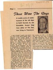 "Those Were The Days" Article Oct. 21/70 Those Were The Days;Swift Current Sun - Those Were The Days Clipping (1970-10-21);Swift Current Sun - Those Were The Days Clipping (1970-10-21);Swift Current Sun - Those Were The Days Clipping (1970-10-21);Swift Current Sun Clipping (1970-10-21)