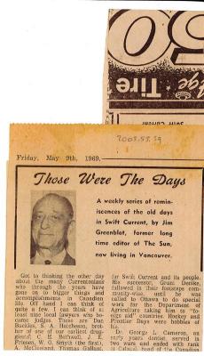 "Those Were The Days" Article May. 9/69
 Those Were The Days;Swift Current Sun - Those Were The Days Clipping (1969-05-09);Swift Current Sun - Those Were The Days Clipping (1969-05-09);Swift Current Sun - Those Were The Days Clipping (1969-05-09);Swift Current Sun Clipping (1969-05-09)